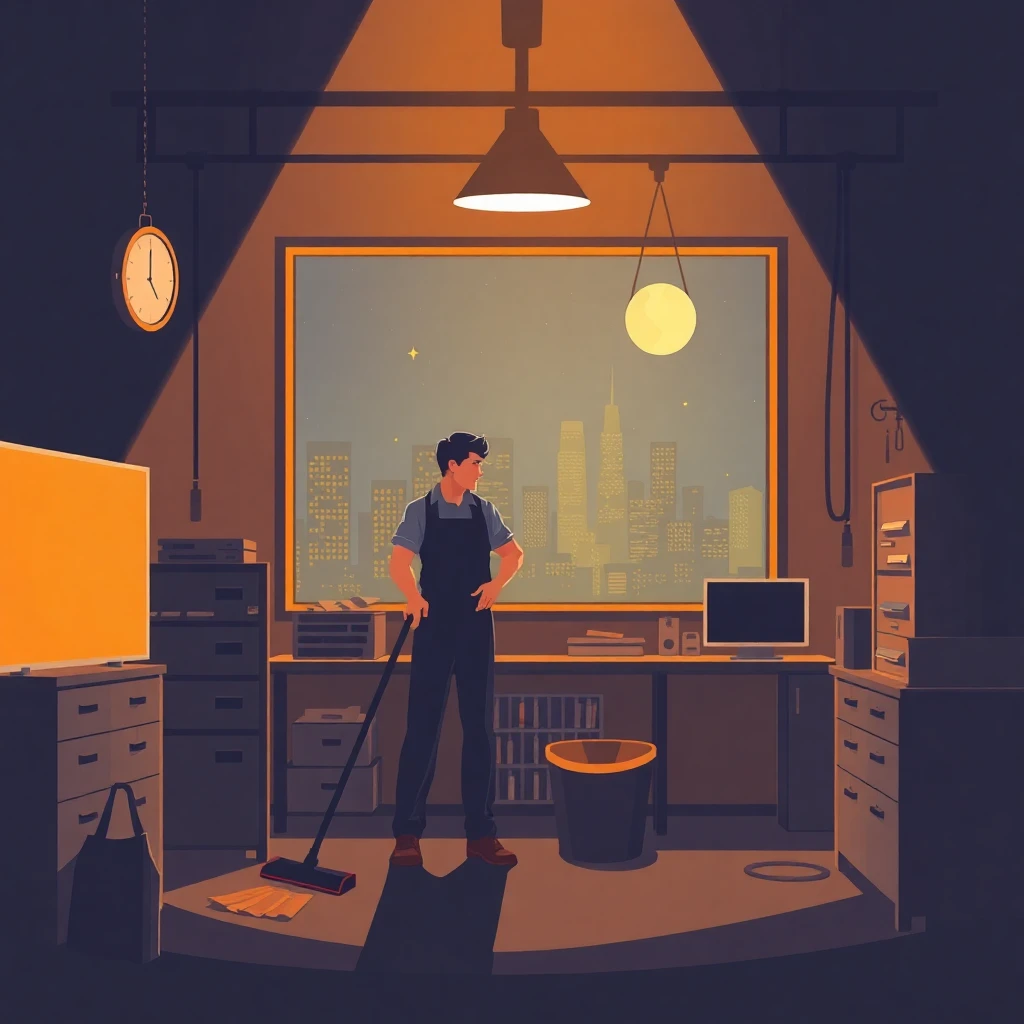 Night cleaner in an office