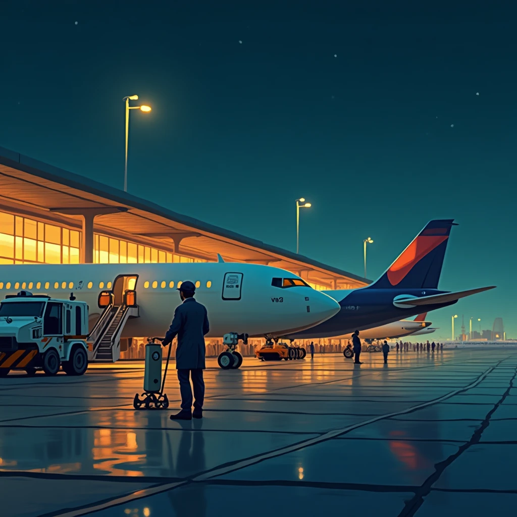 Airport cleaning at night