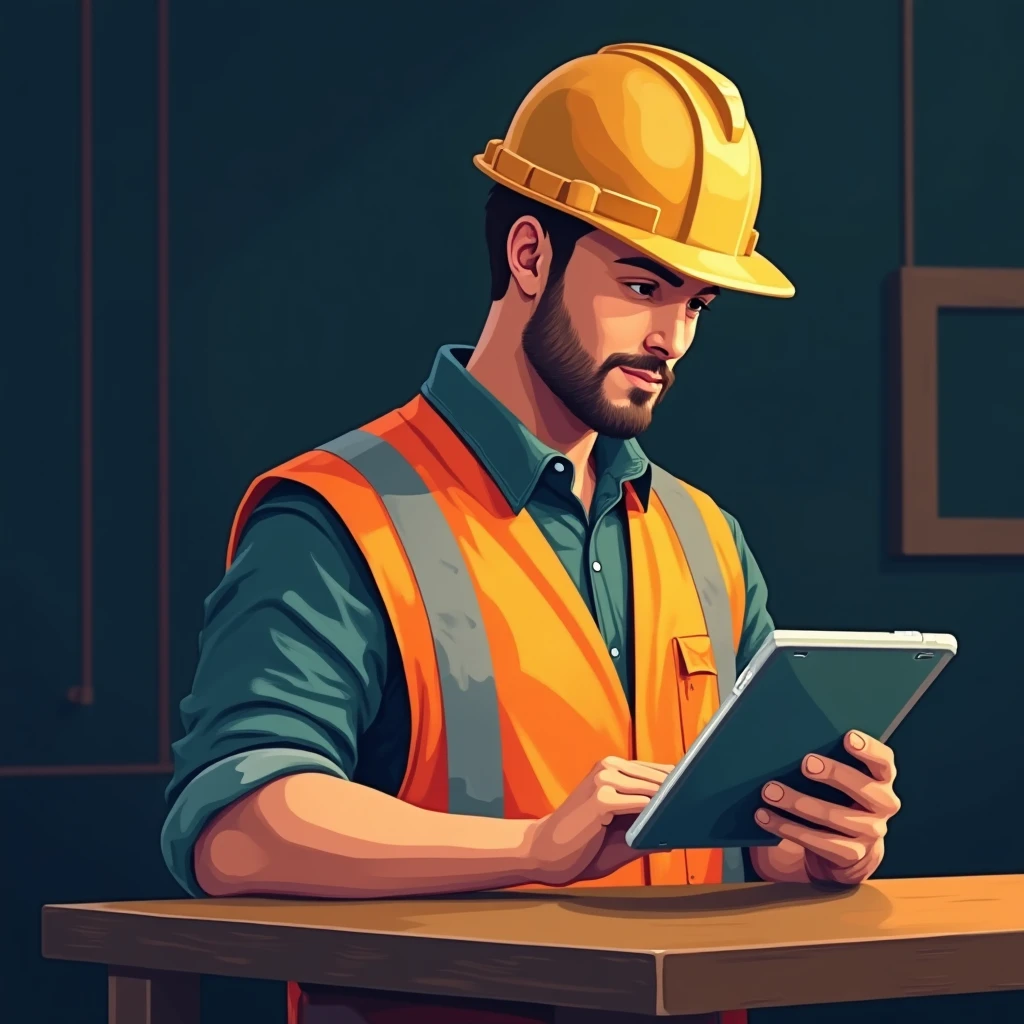 Construction worker reviewing job offers