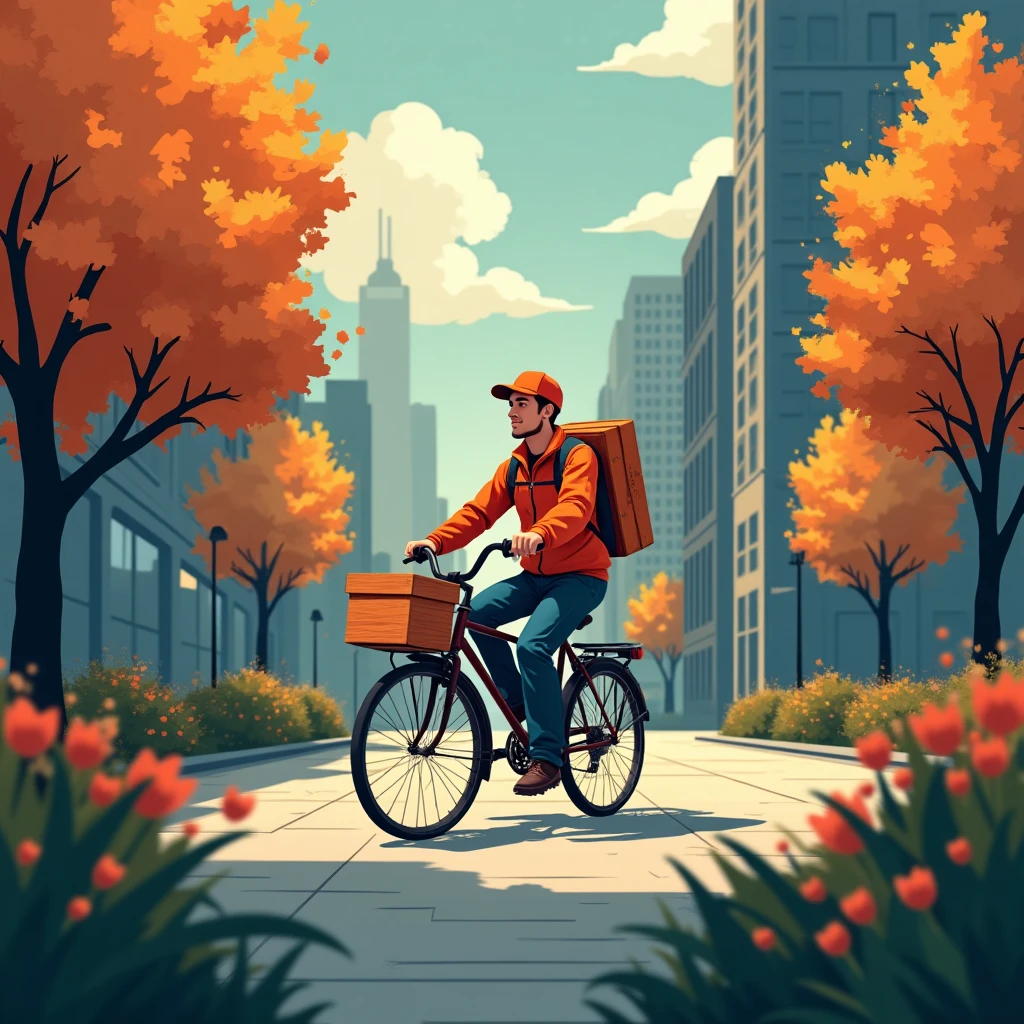 Urban courier delivering packages