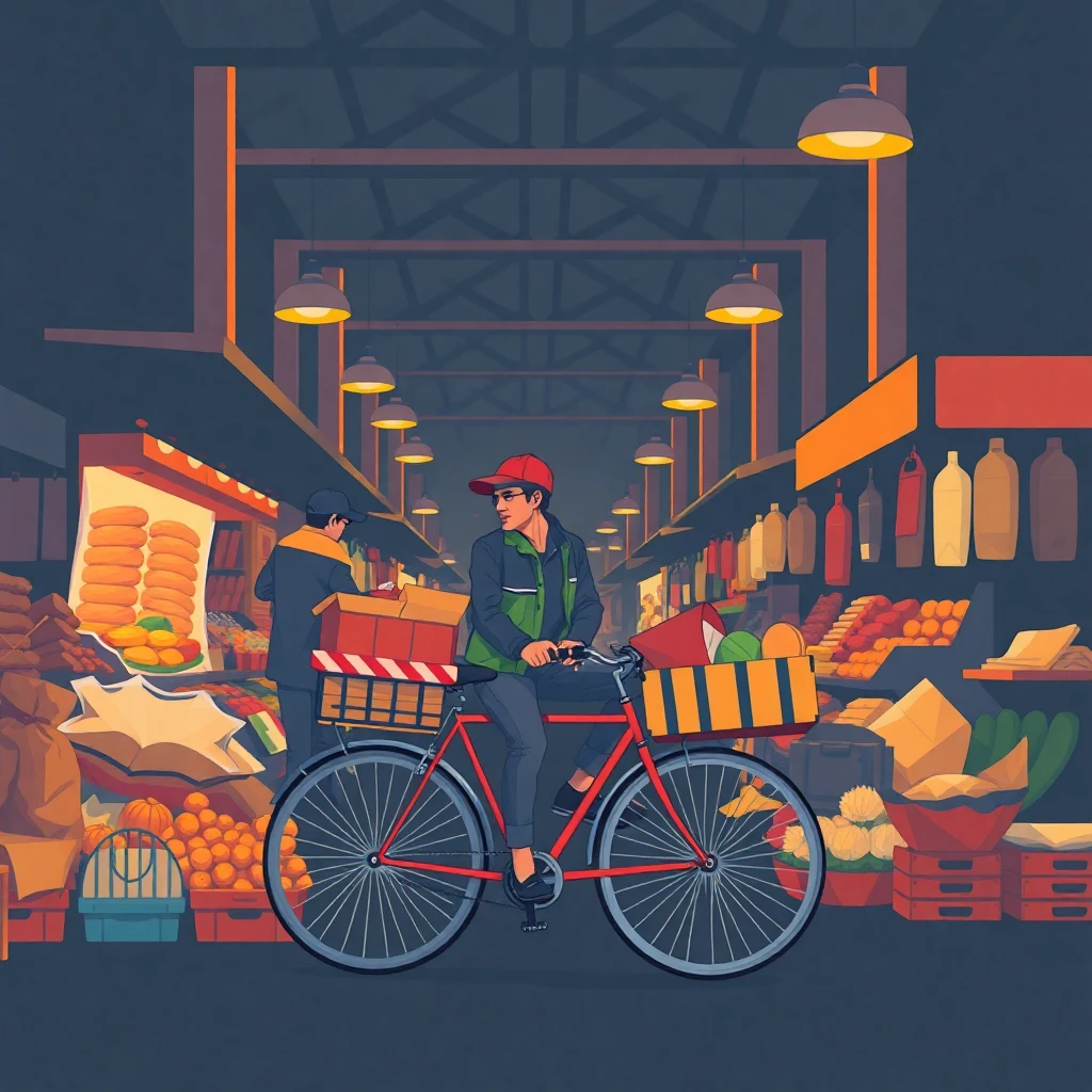 Cyclist in market