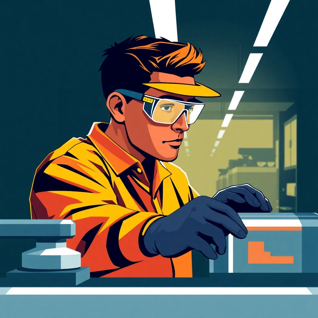 Night shift worker in a factory