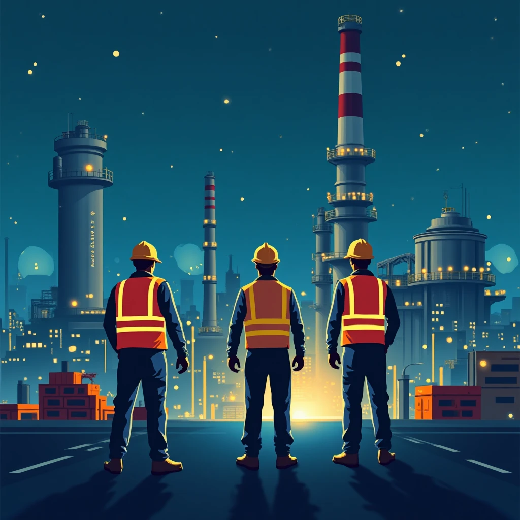 Night shift at an industrial facility