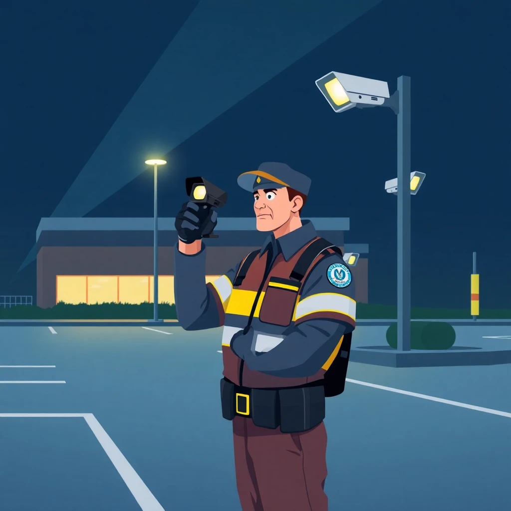 Security guard during night patrol