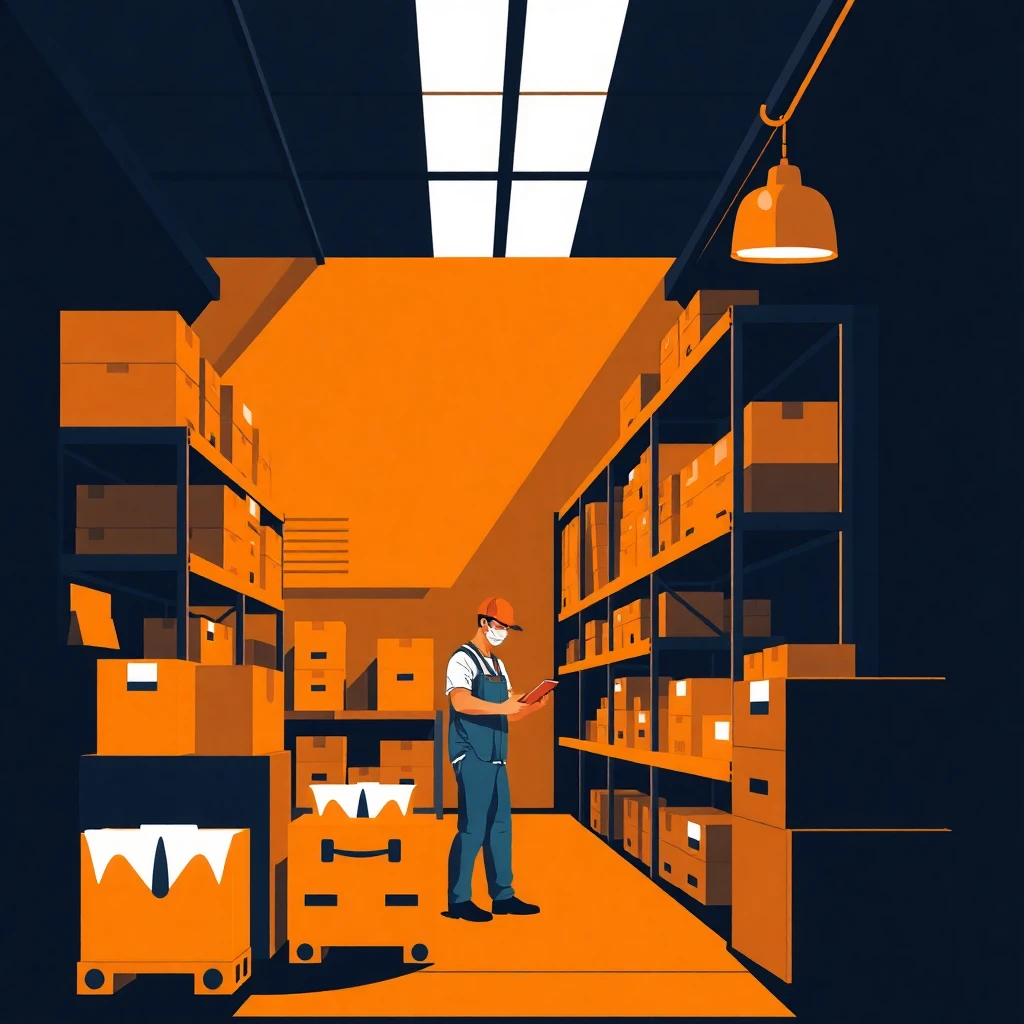 Warehouse worker organizing packages