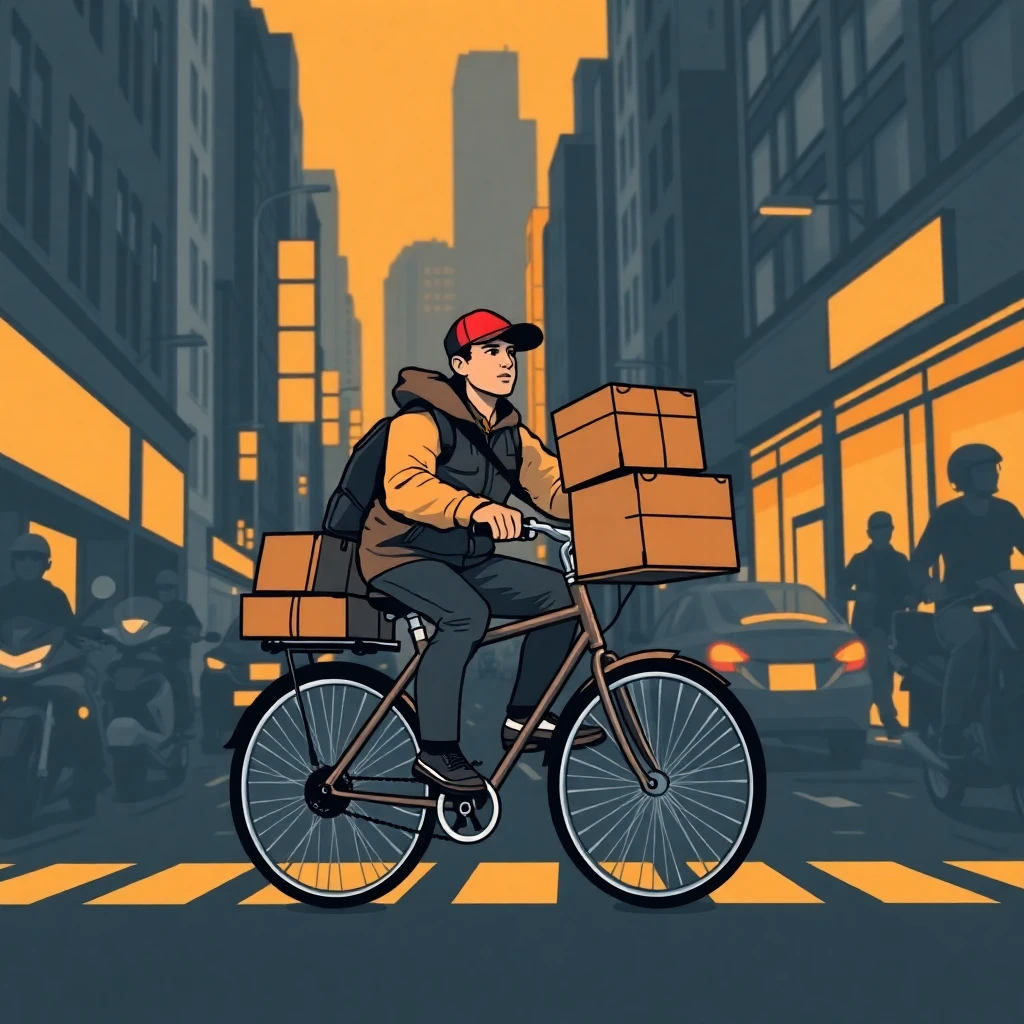 Courier delivering in city