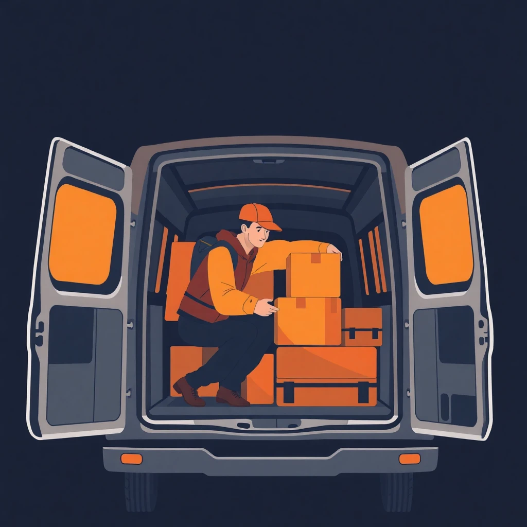 Delivery driver organizing parcels