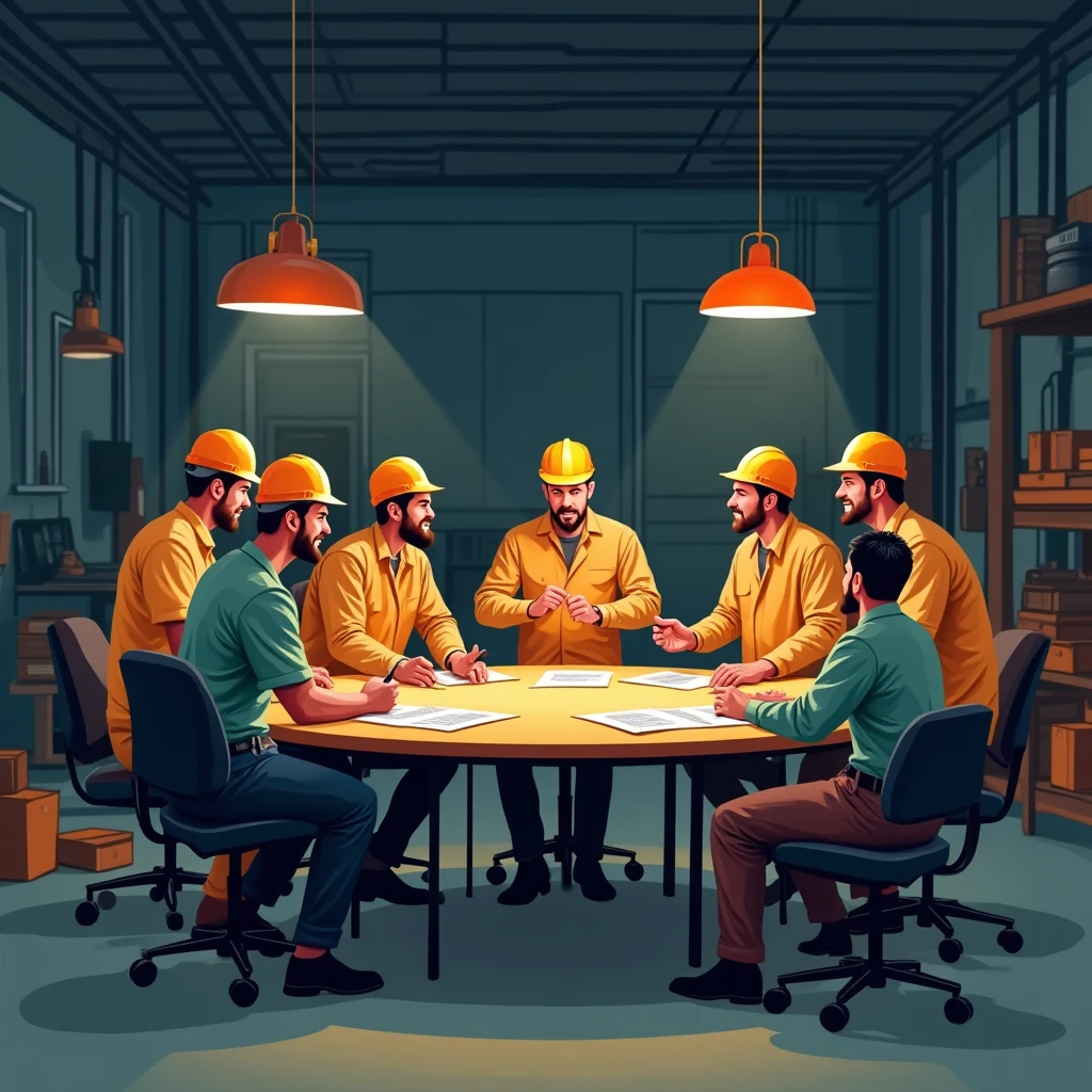 Reunión de equipo en manufactura