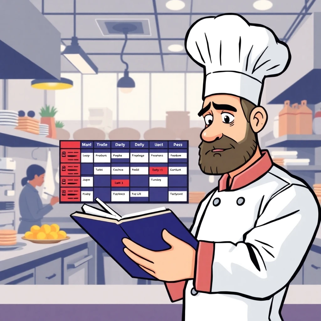 Chef reviewing hectic schedule