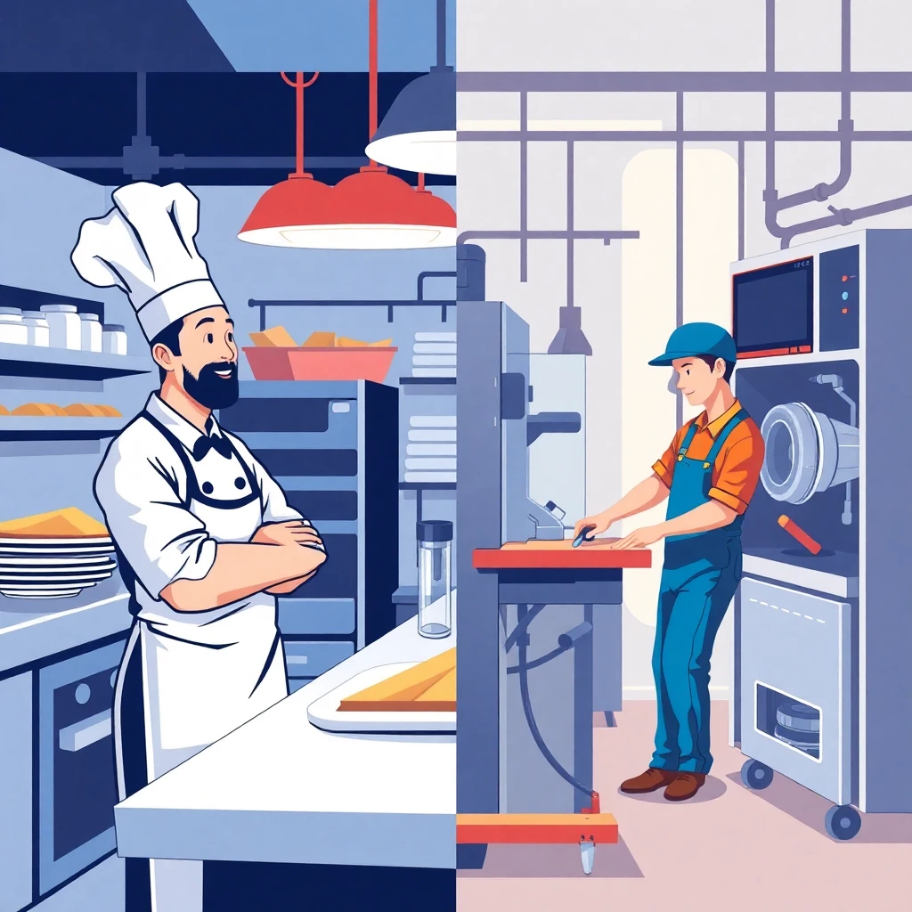 Chefs and technicians in action