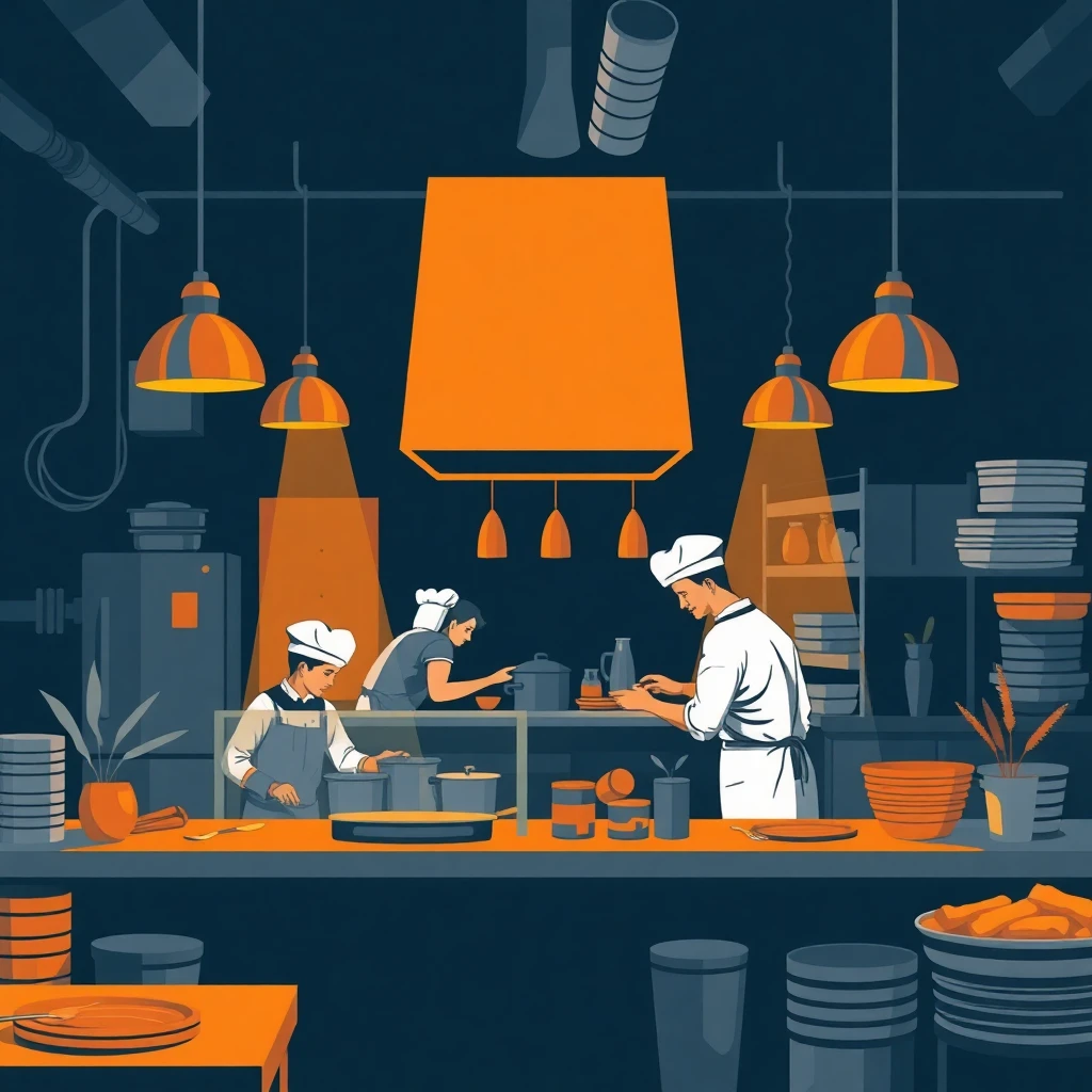 Busy restaurant kitchen