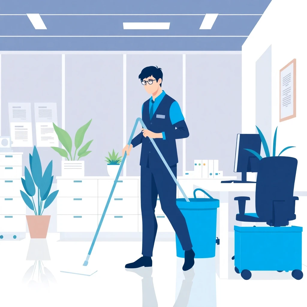 Professional cleaner in an office setting