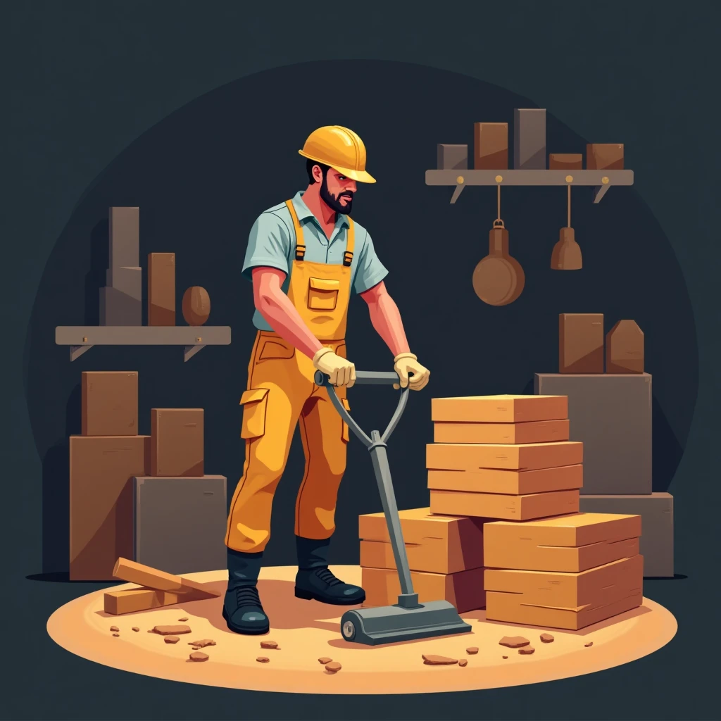 Trabajador de almacén usando montacargas