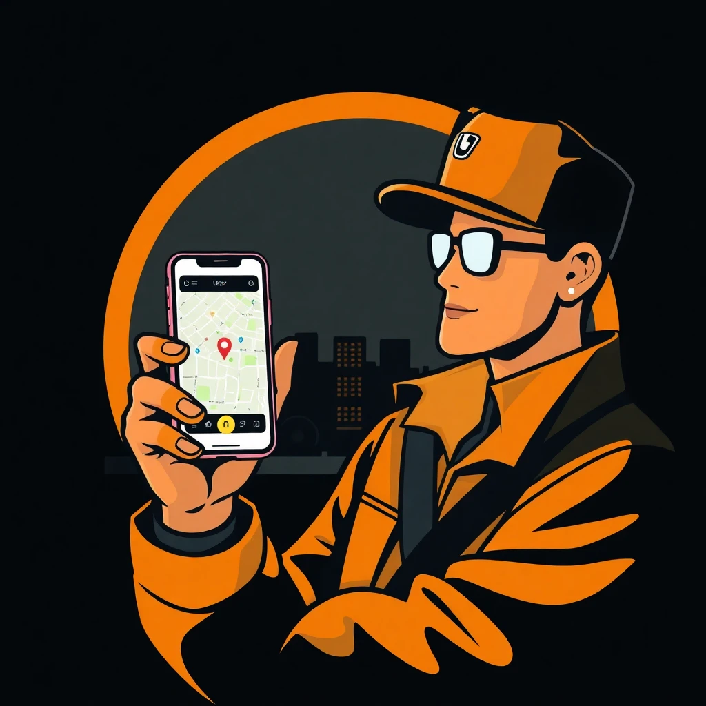 Conductor de Uber revisando la aplicación