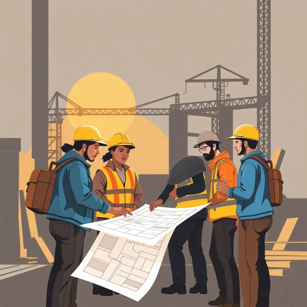 Construction team reviewing plans