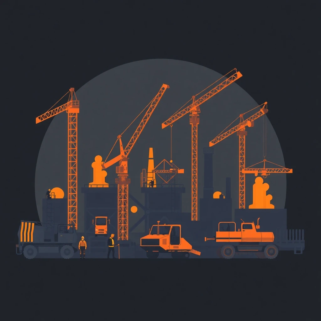 Busy construction site with workers