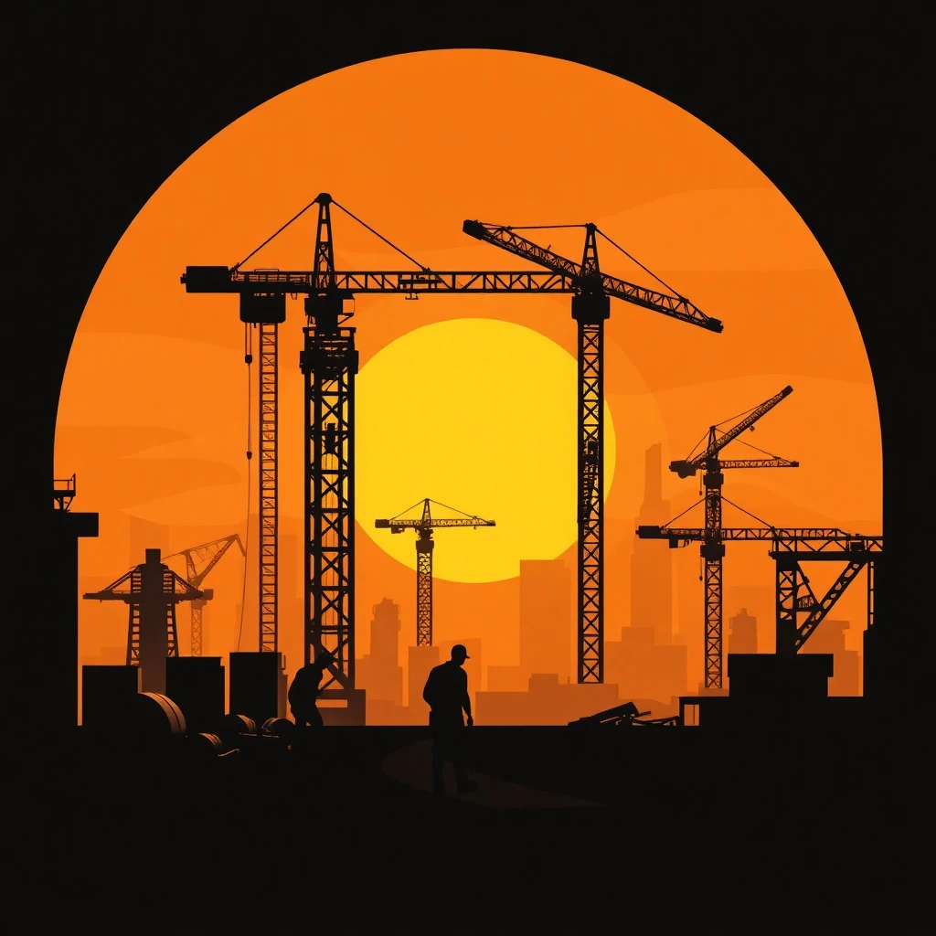 Construction site with sunrise