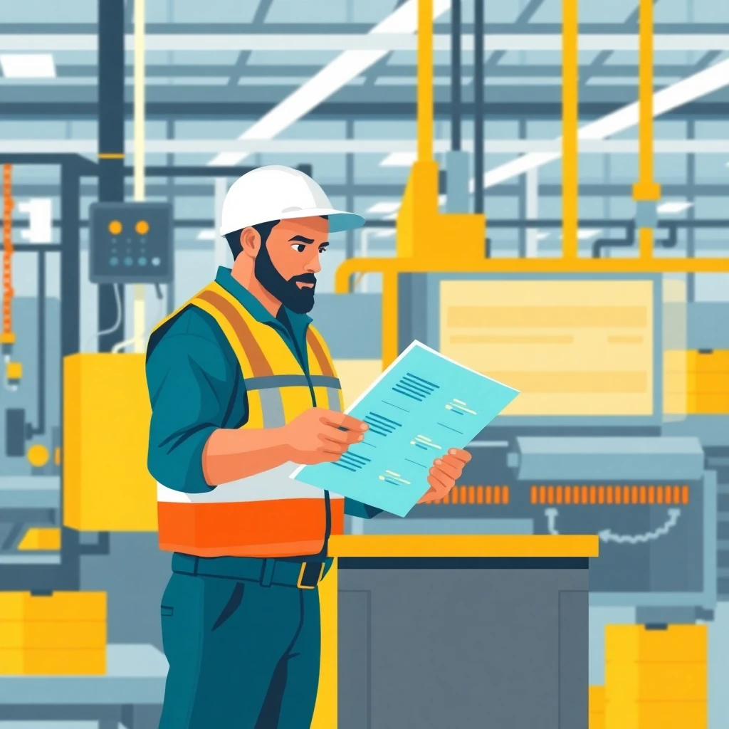 Trabajador de producción revisando lista