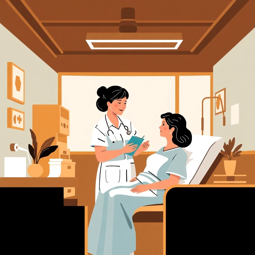 Bilingual nurse with patient