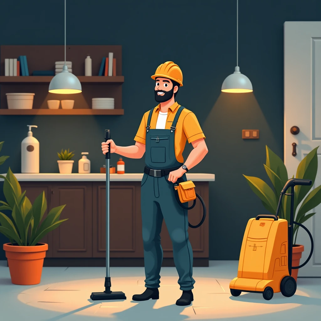 Profesional de limpieza trabajando