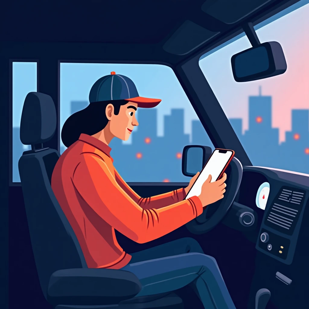 Conductor de delivery revisando su aplicación