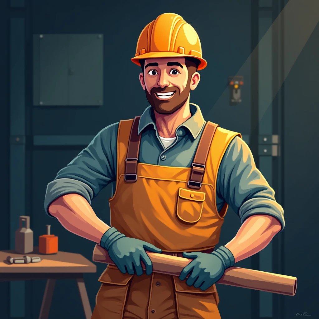 Trabajador de construcción feliz con herramientas