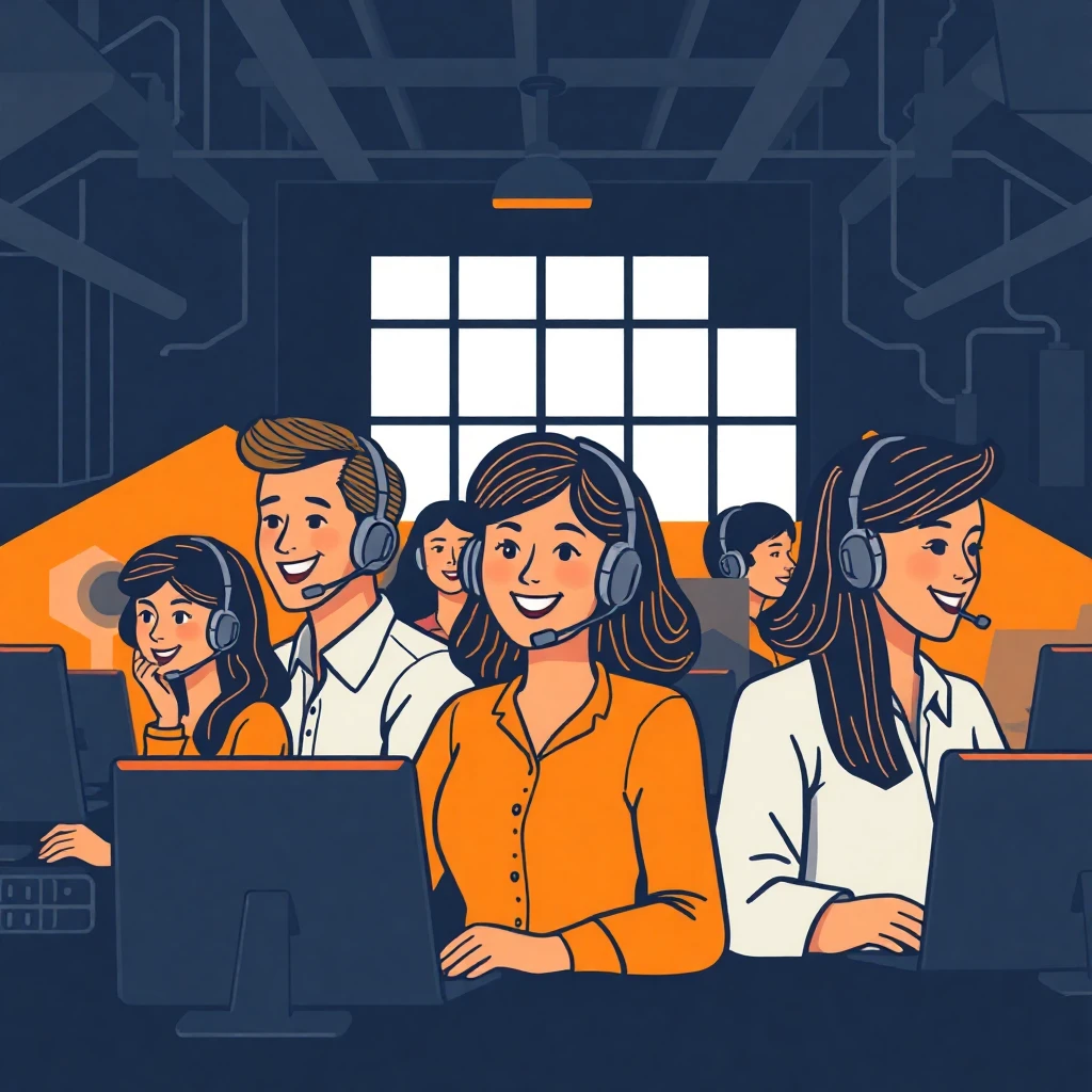 Call center team at work