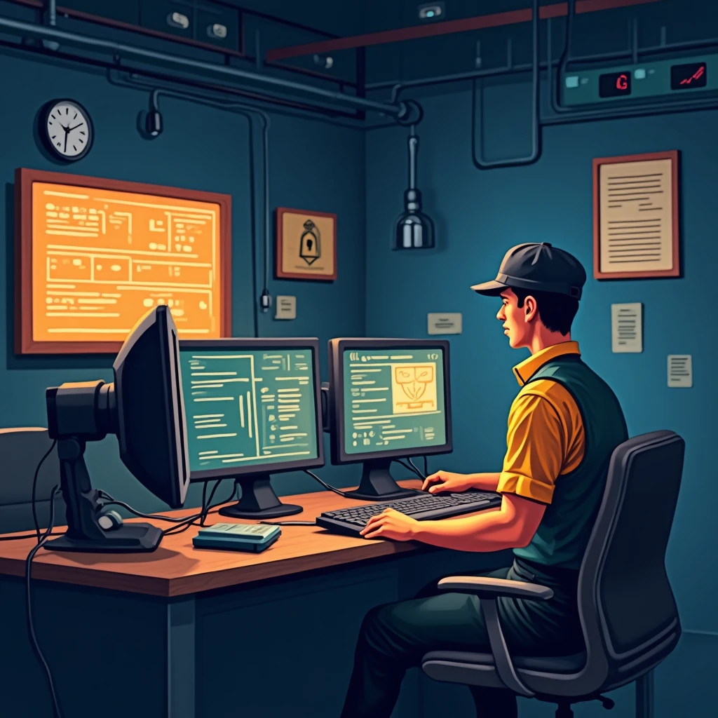 Guardia de seguridad en sala de control