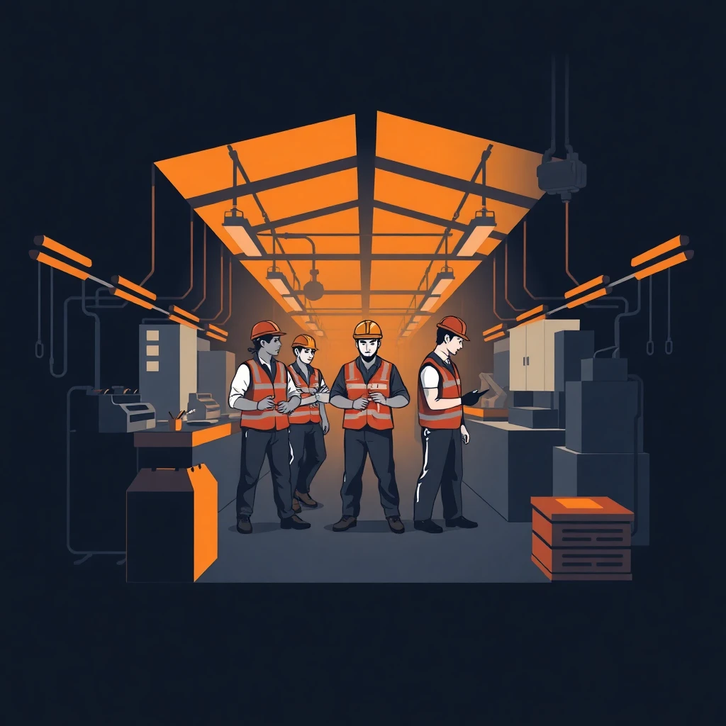 Trabajadores en línea de montaje