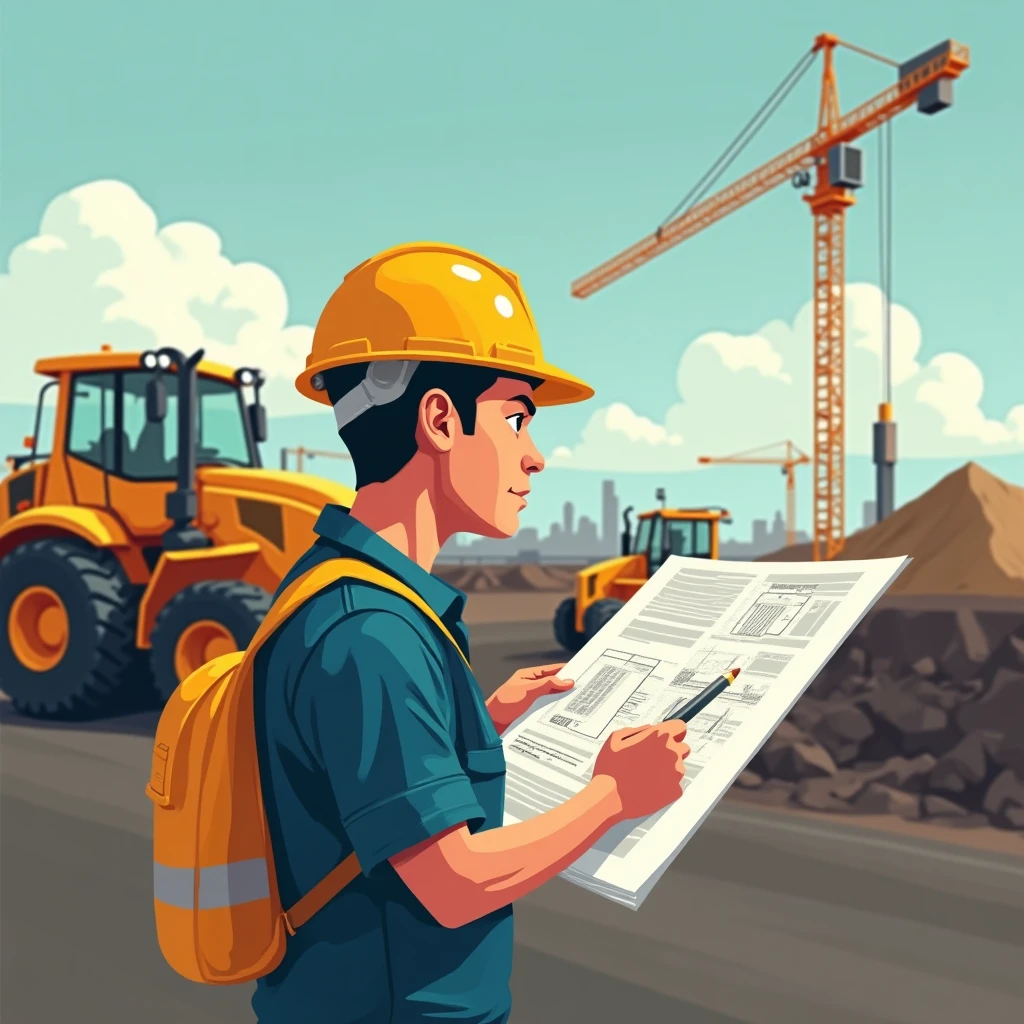 Construction worker with blueprints