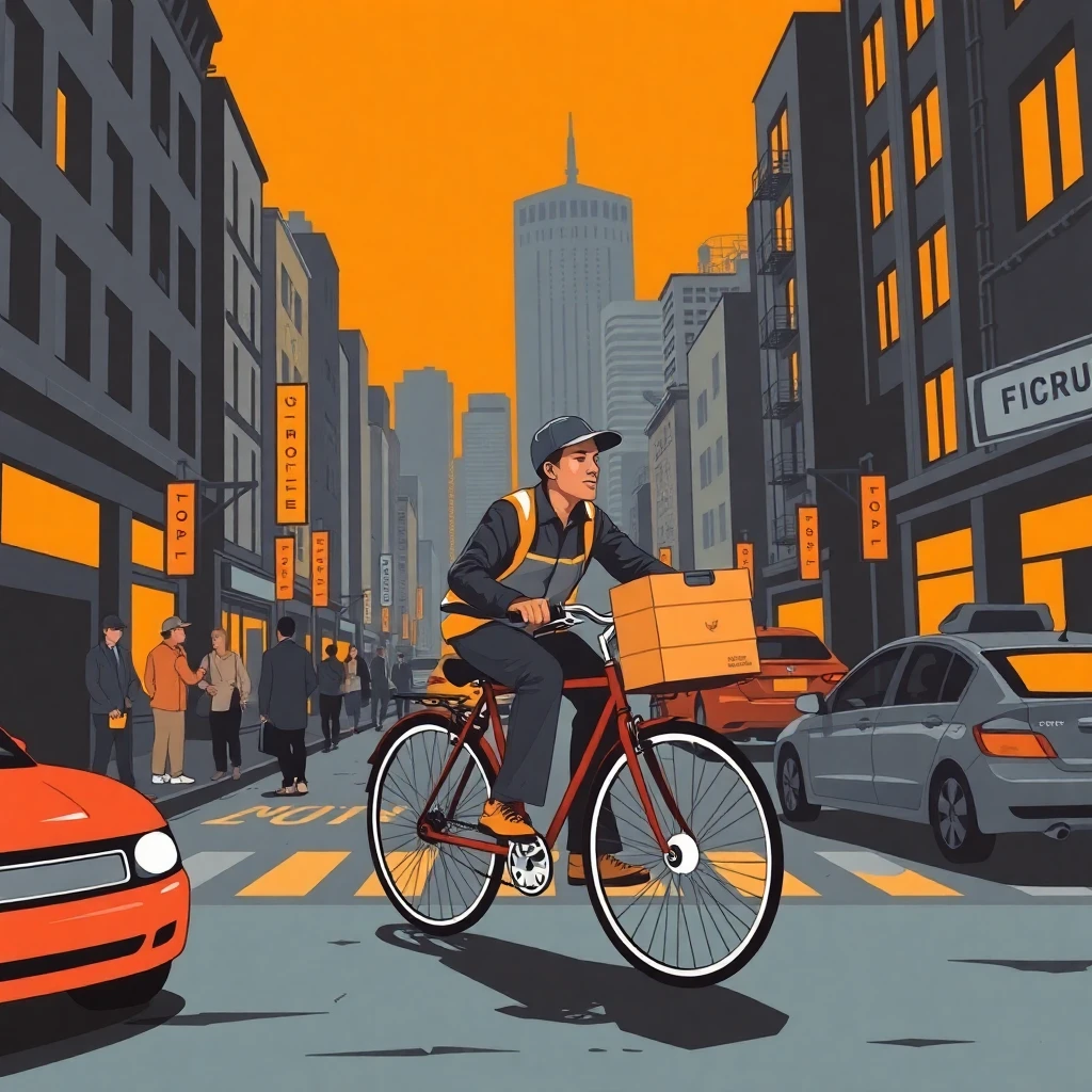 Courier navigating city traffic