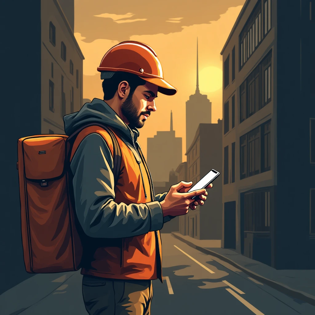 Courier using smartphone for navigation