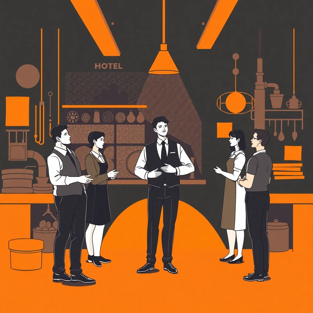 Hotel manager with staff