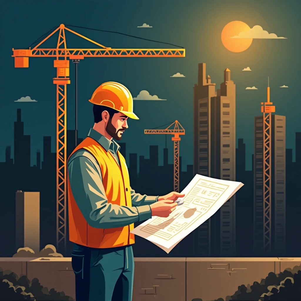 Construction worker reviewing plans