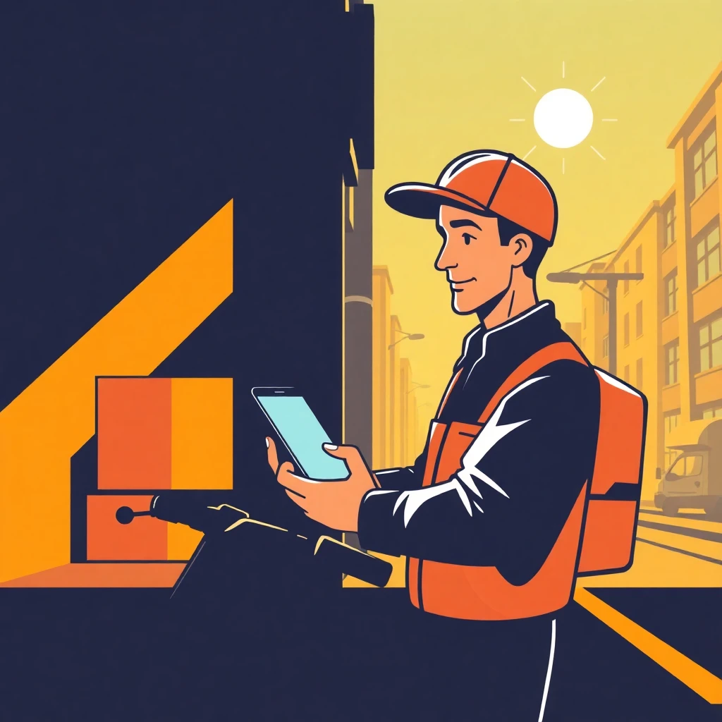 Delivery driver checking route