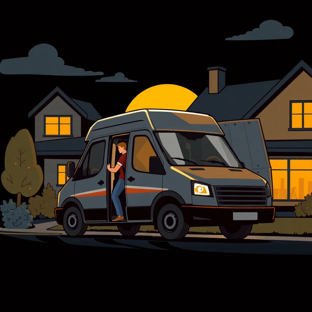 Delivery van at suburban home