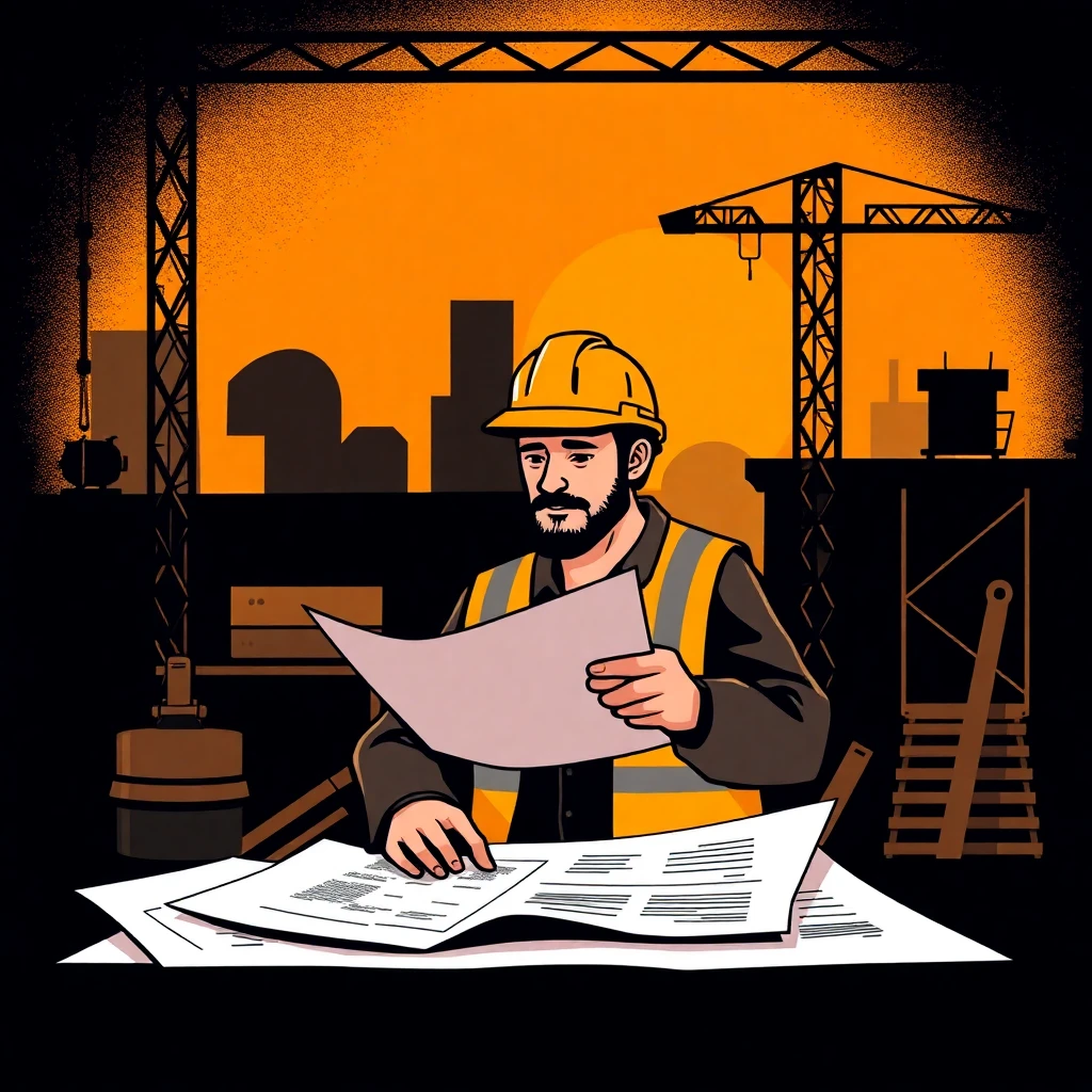 Trabajador de construcción revisando planos