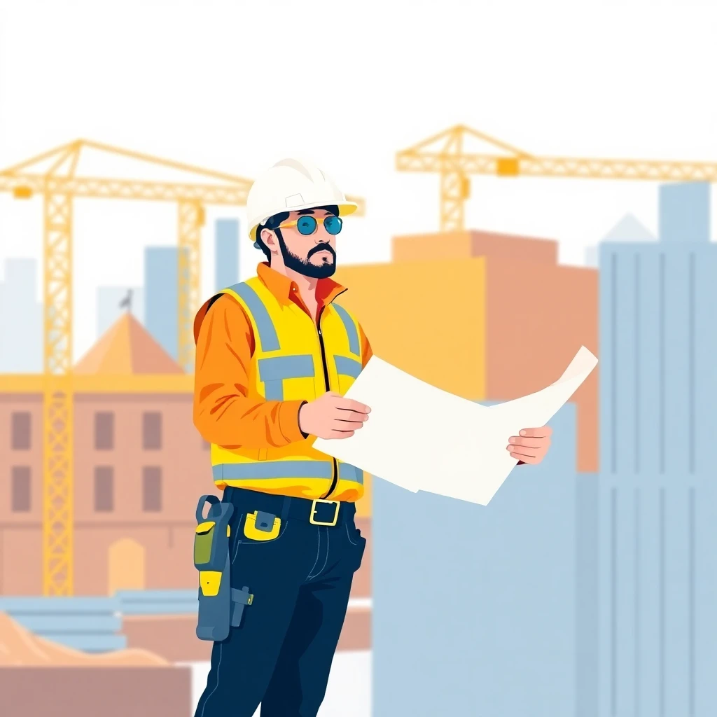 Trabajador revisando planos en la obra