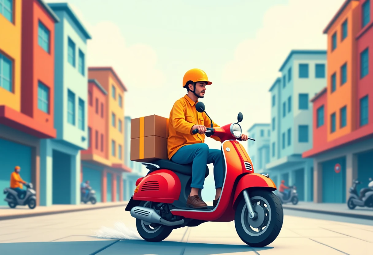 Repartidor en moto en la ciudad