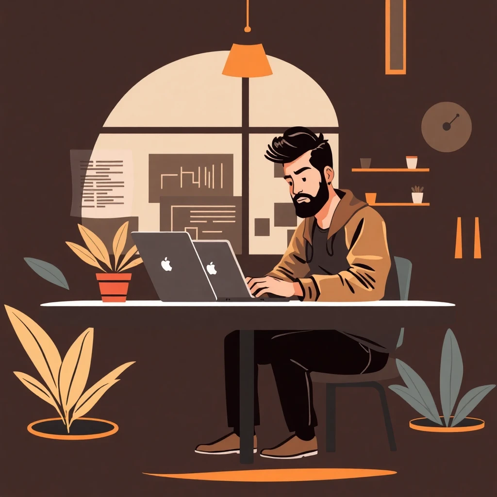 Desarrollador freelance trabajando en un café