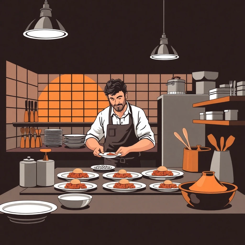 Trabajador en cocina moderna