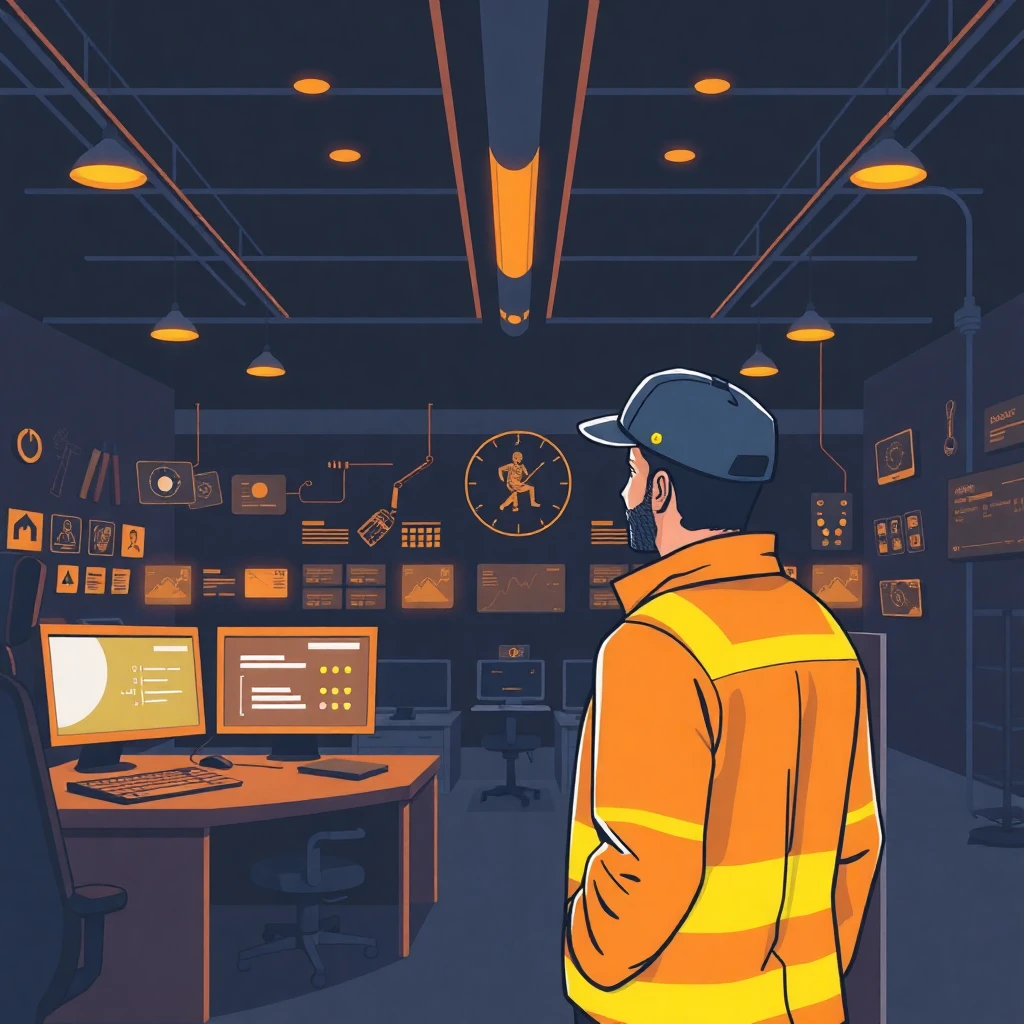 Guardia de seguridad en sala de control