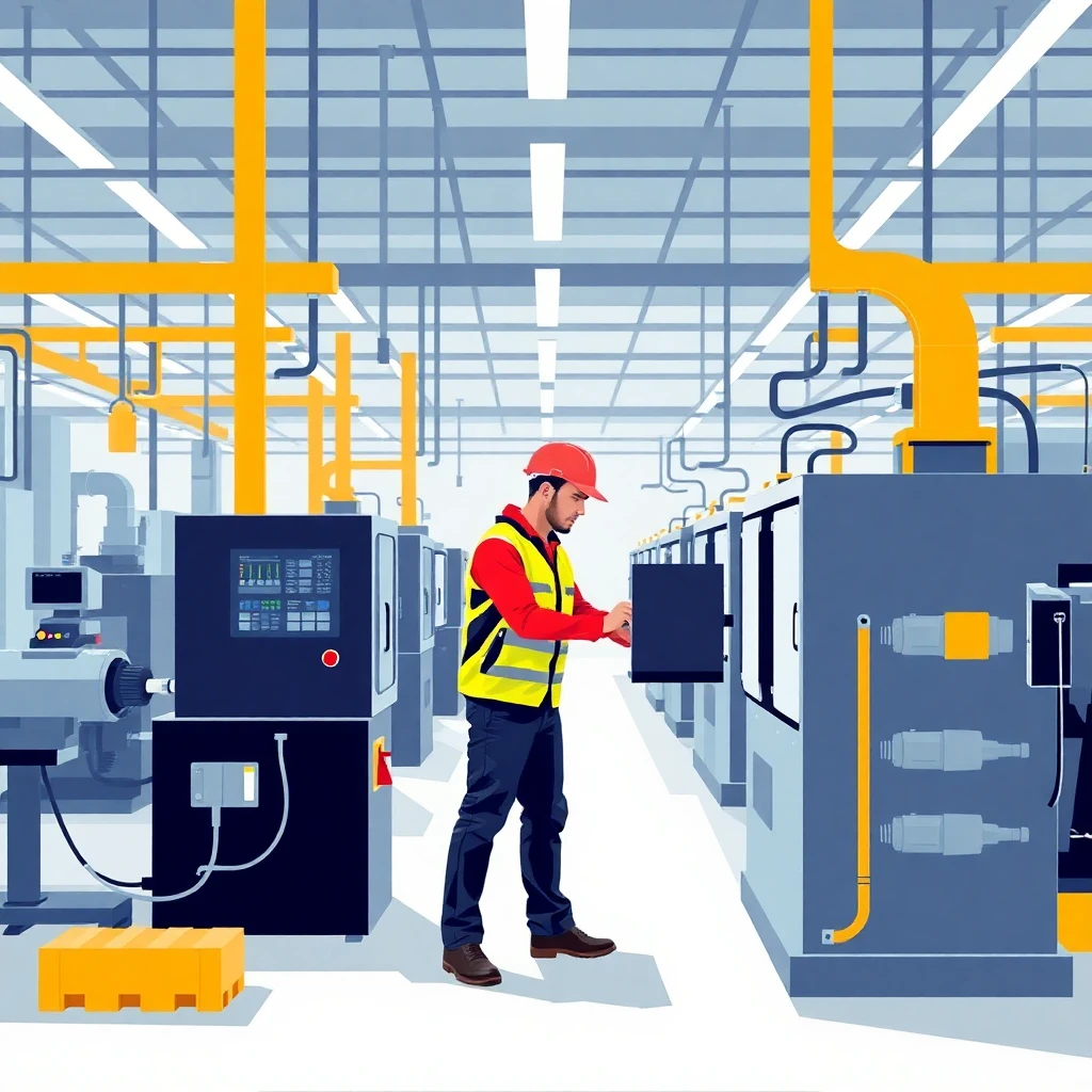 Trabajador en fábrica moderna