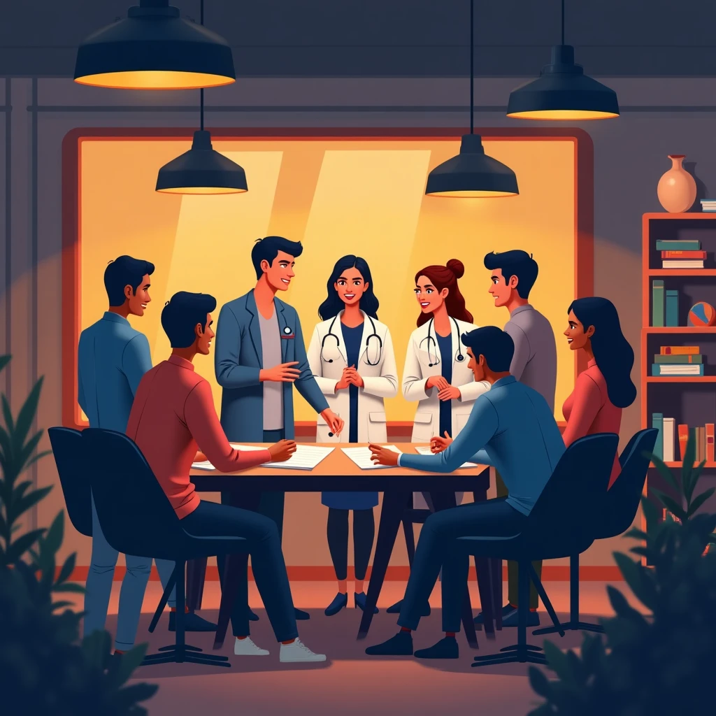 Discusión de equipo en el sector salud