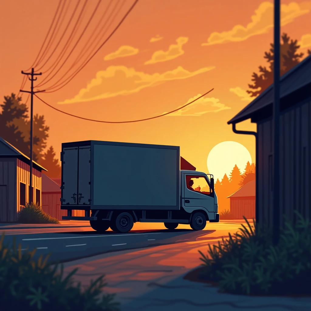 Lieferwagen bei Sonnenuntergang