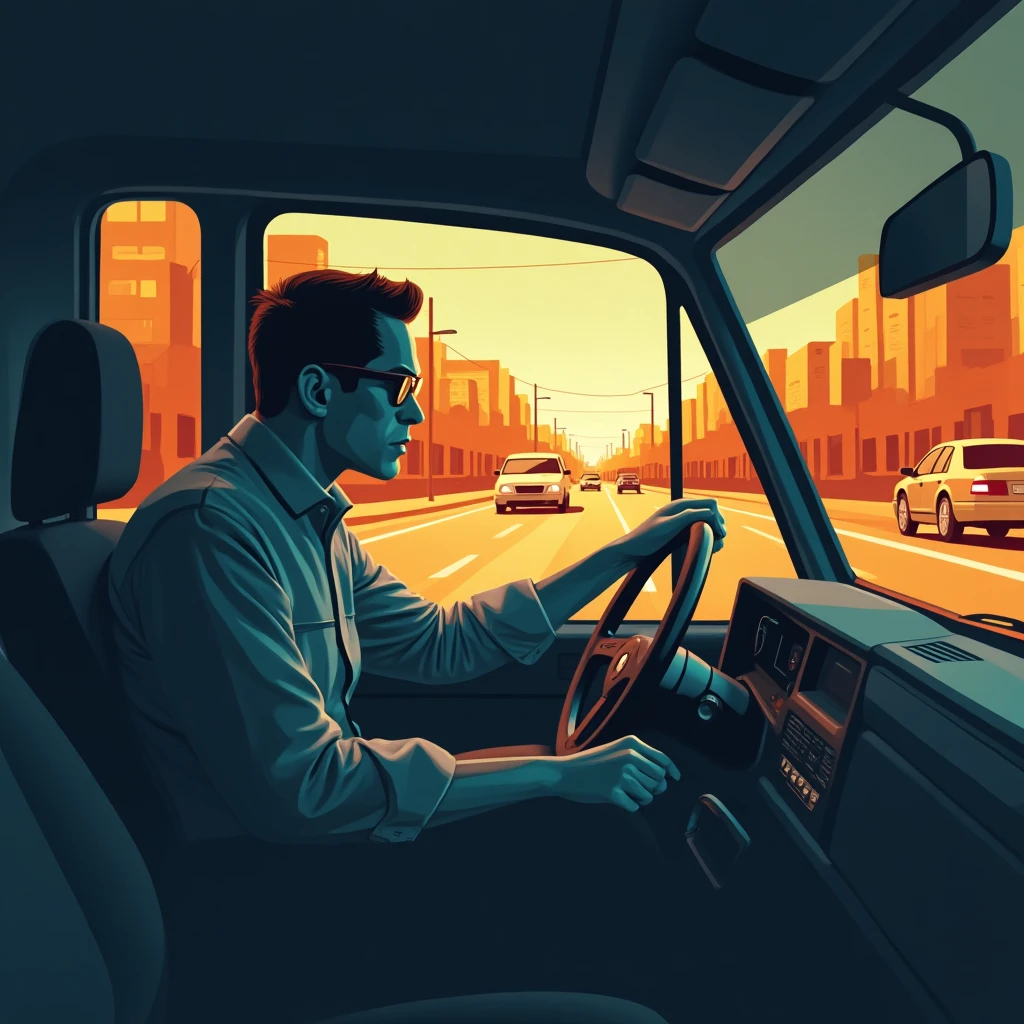 Professional driver in city traffic