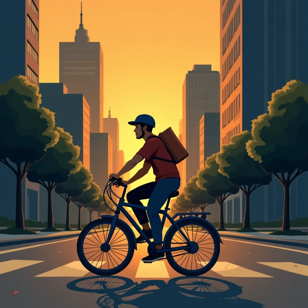 Trabajador de delivery en ciudad moderna