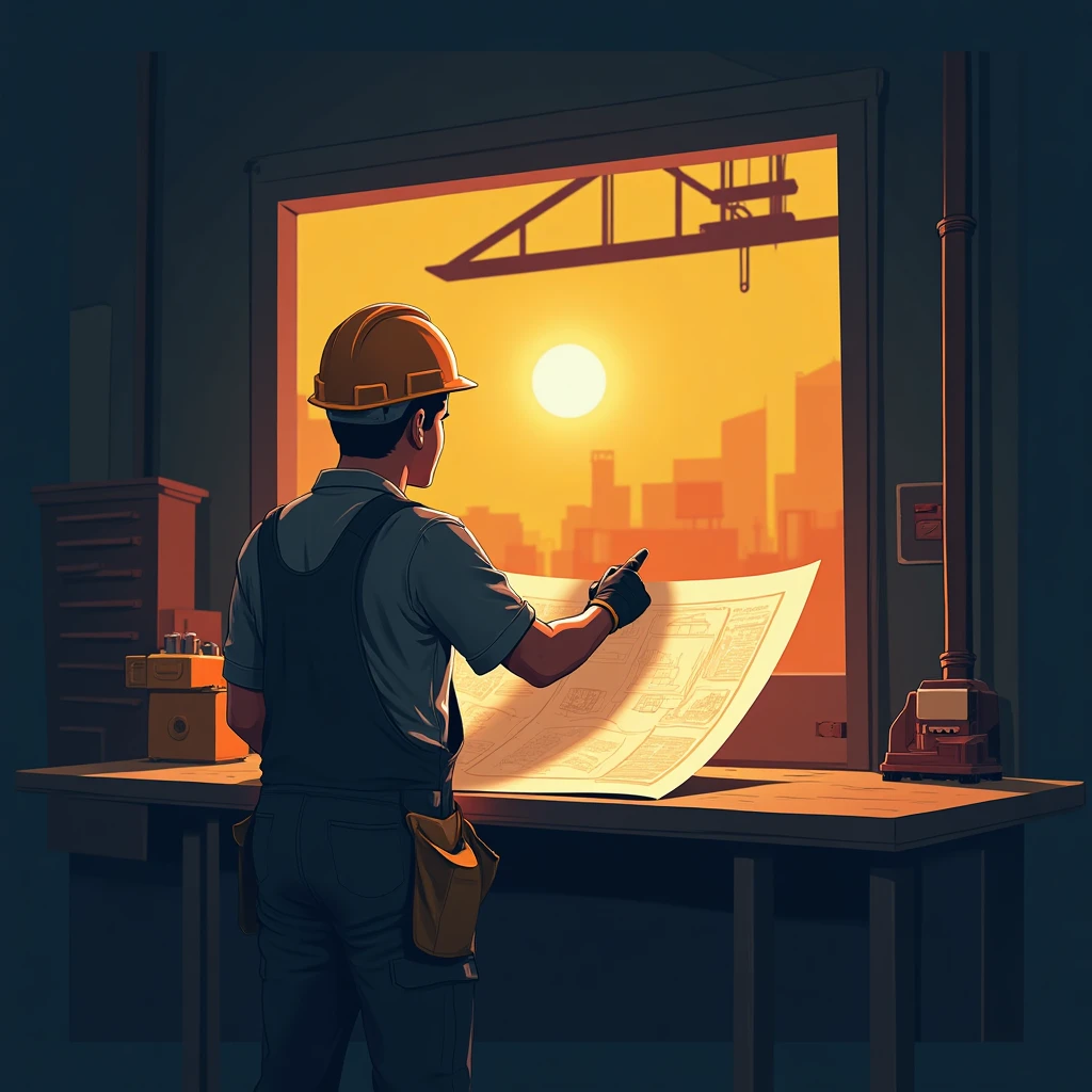 Trabajador de construcción revisando planos