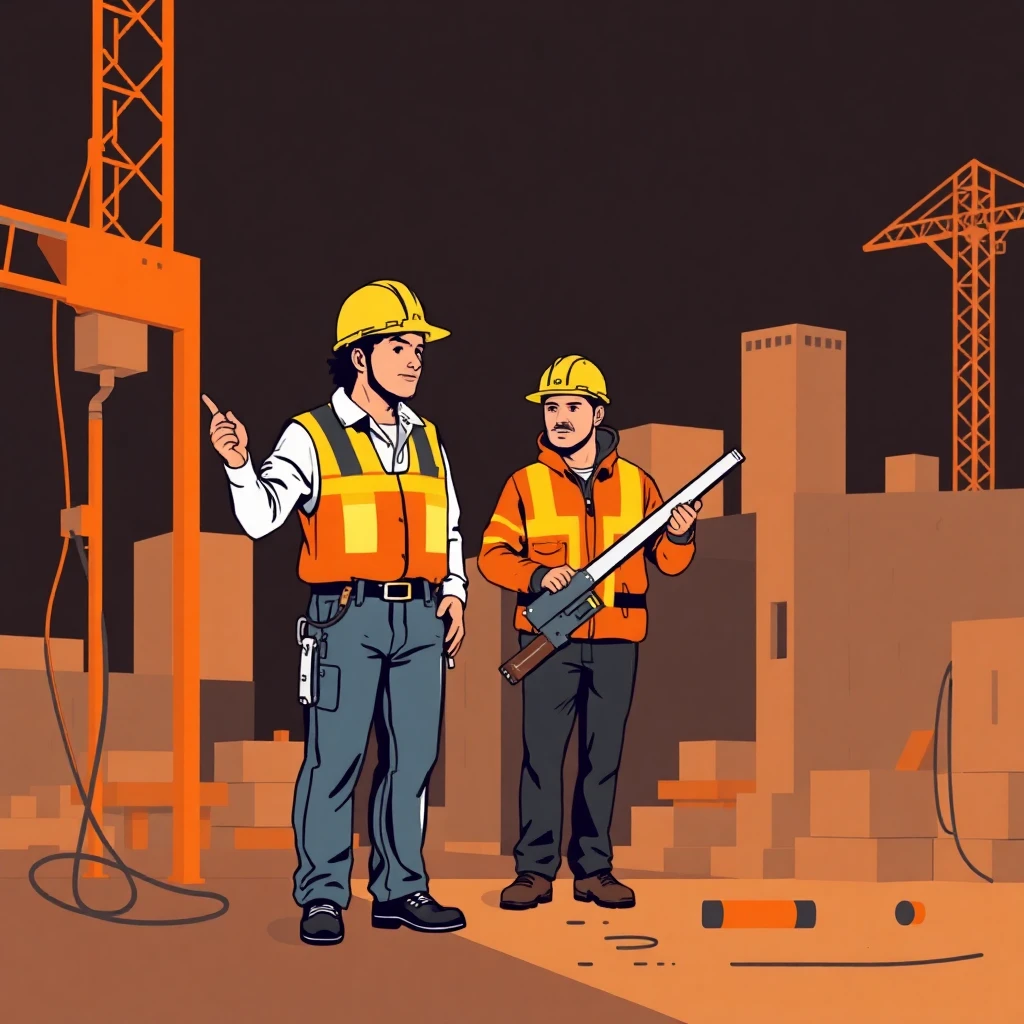 Elektriker und Bauarbeiter auf Baustelle