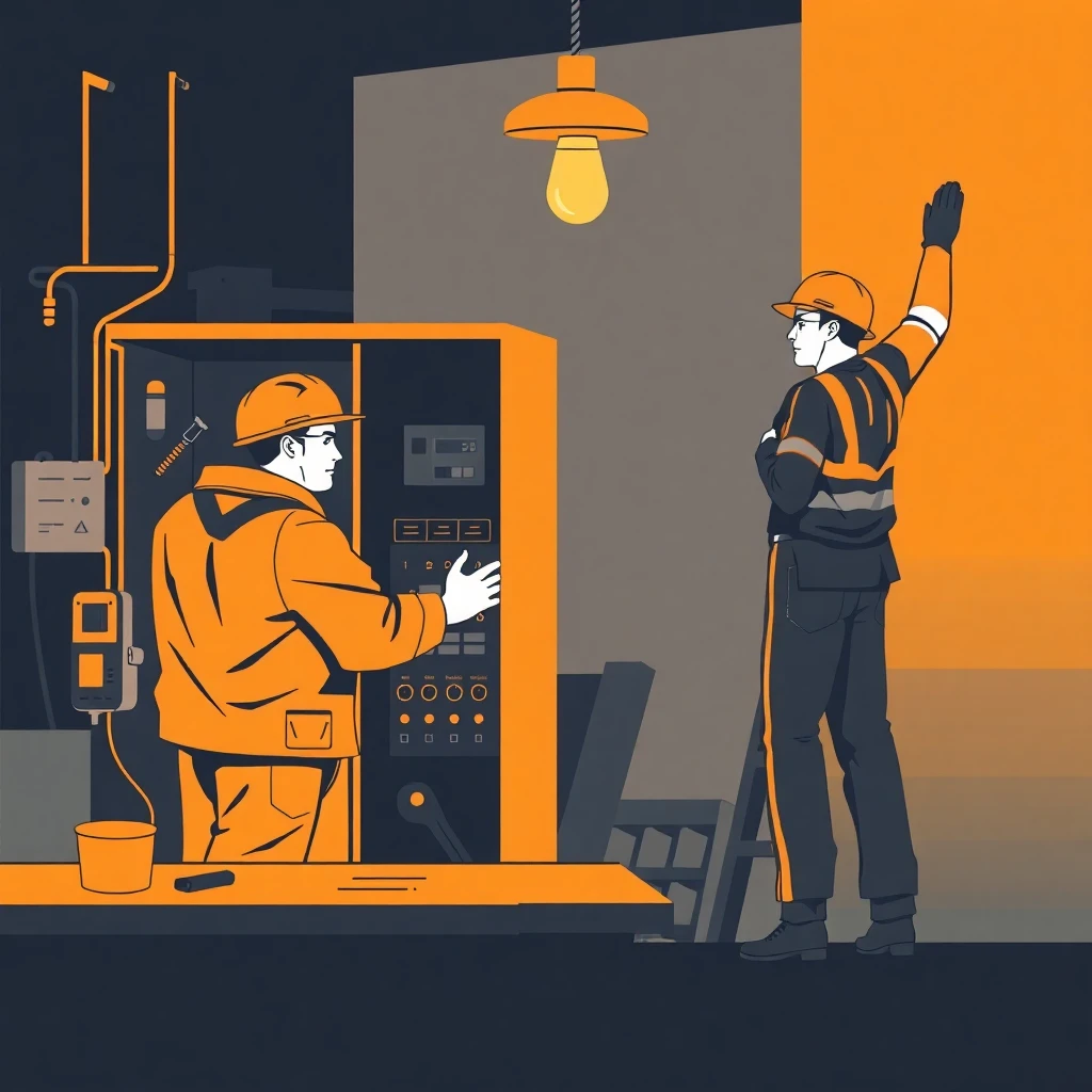 Elektriker und Bauarbeiter bei der Arbeit